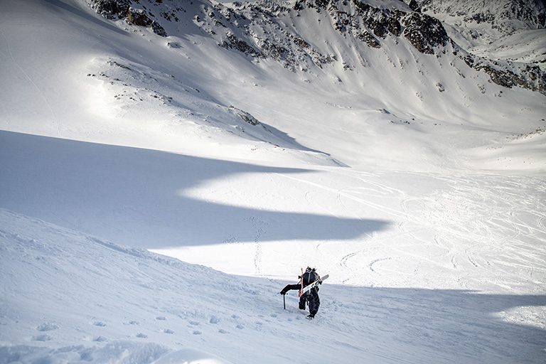 A skier boot packing in the Talkeetnas